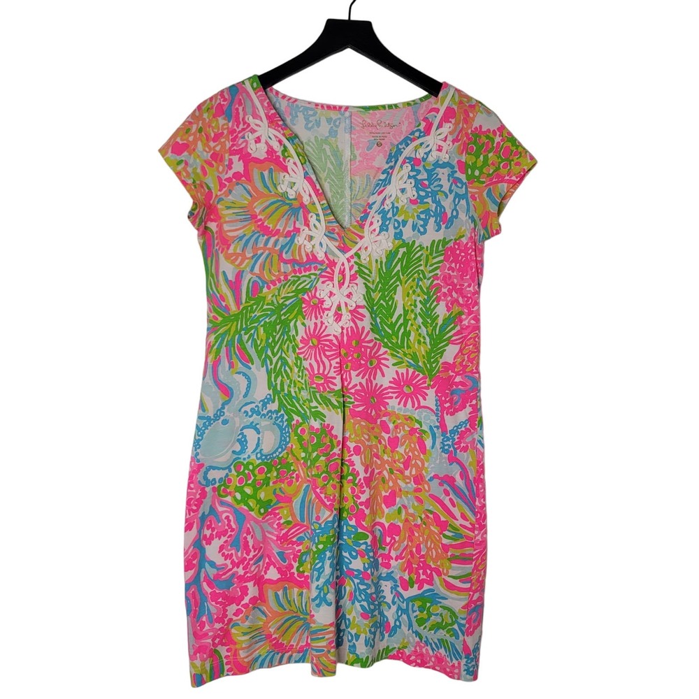 Lilly Pulitzer Brewster Dress More Lovers Coral Pima Cotton V-Neck S